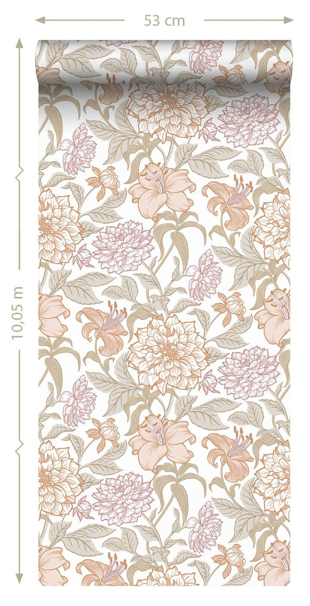 Persephone Pastel Spring Blossoms Wallpaper with Botanical Floral Motif, Scandinavian Style - ESTA Home DD139612