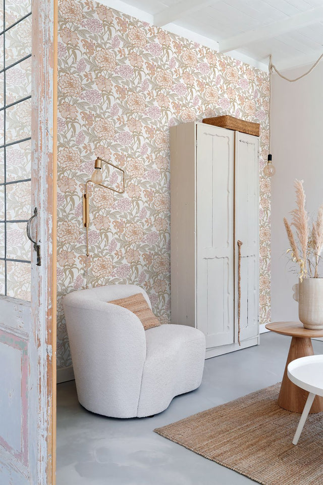 Persephone Pastel Spring Blossoms Wallpaper with Botanical Floral Motif, Scandinavian Style - ESTA Home DD139612