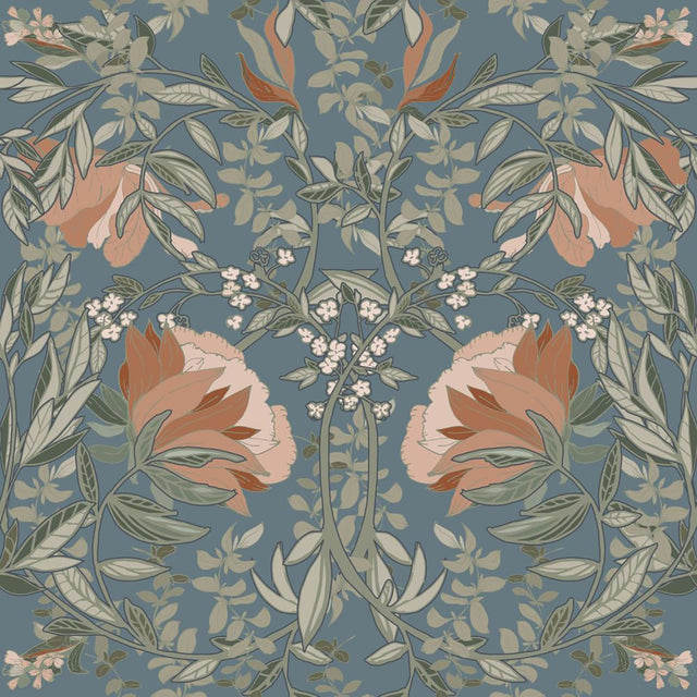 Ester Blue Nouveau Blooms Wallpaper