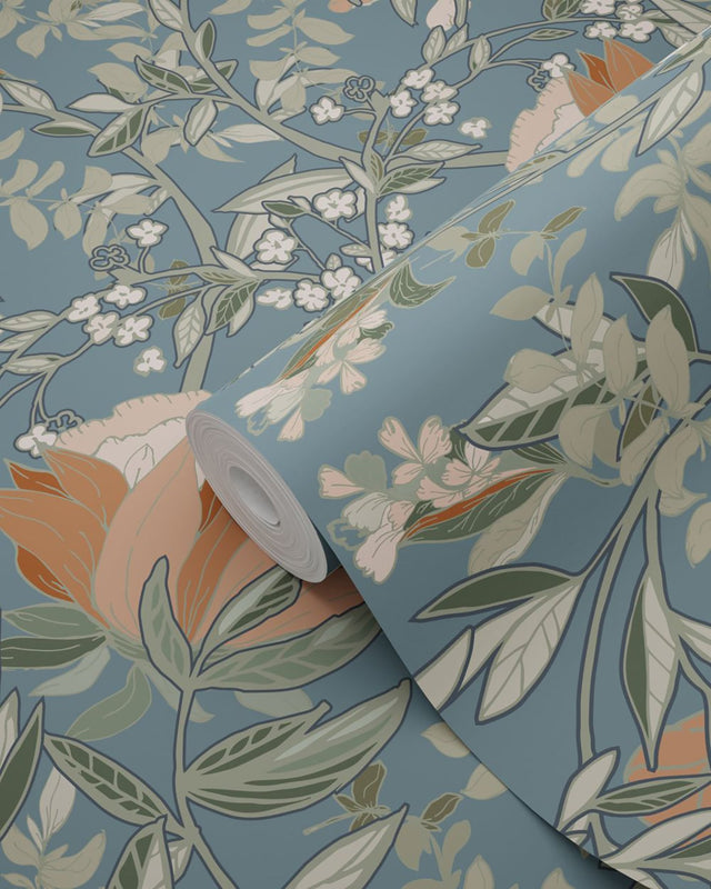 Ester Blue Nouveau Blooms Wallpaper