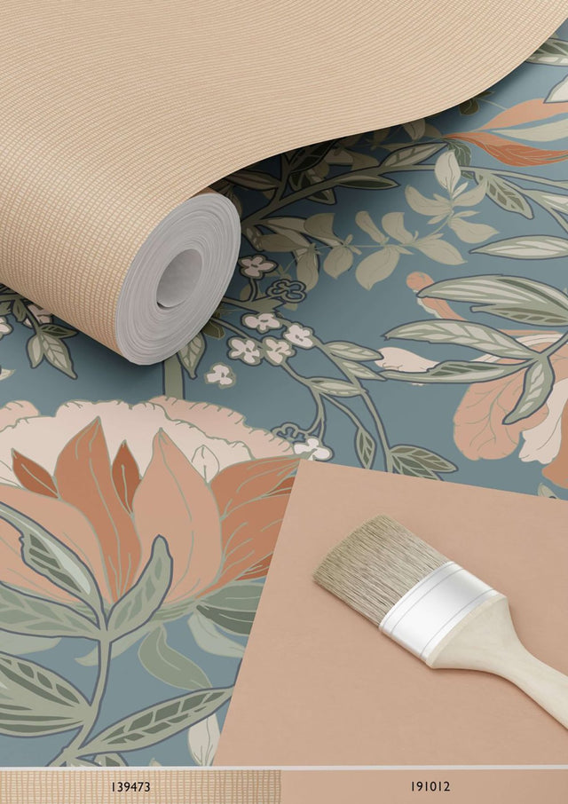 Ester Blue Nouveau Blooms Wallpaper
