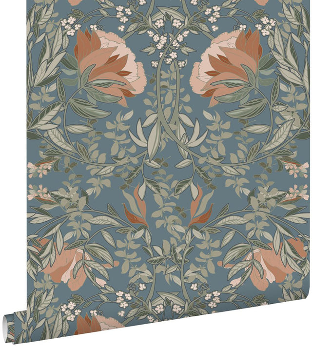 Ester Blue Nouveau Blooms Wallpaper