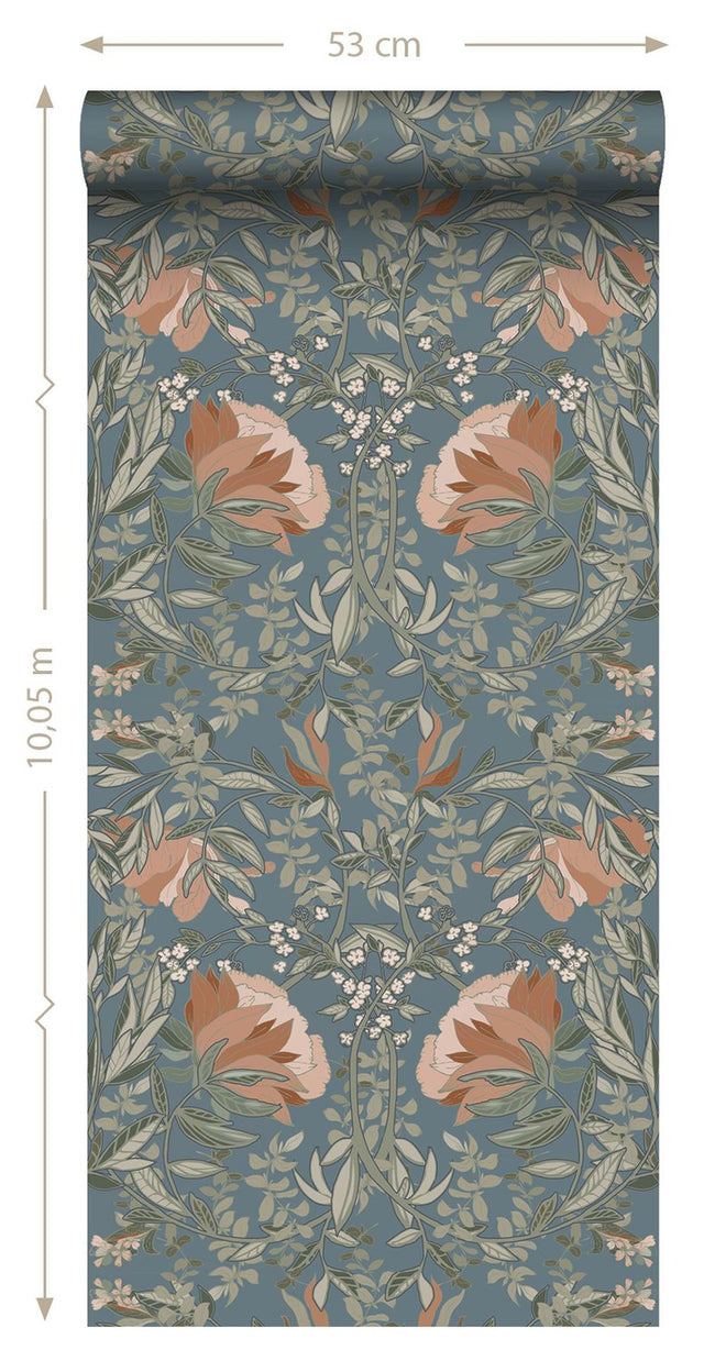Ester Blue Nouveau Blooms Wallpaper