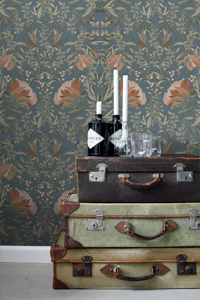 Ester Blue Nouveau Blooms Wallpaper