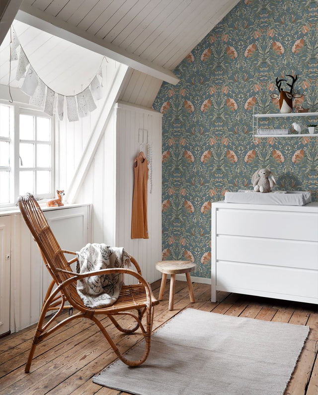 Ester Blue Nouveau Blooms Wallpaper