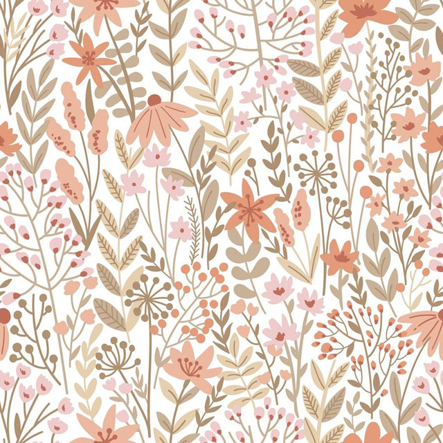 Eudora Pink Prairie Petals Wallpaper with Whimsical Botanical Flower Pattern - ESTA Home DD139670