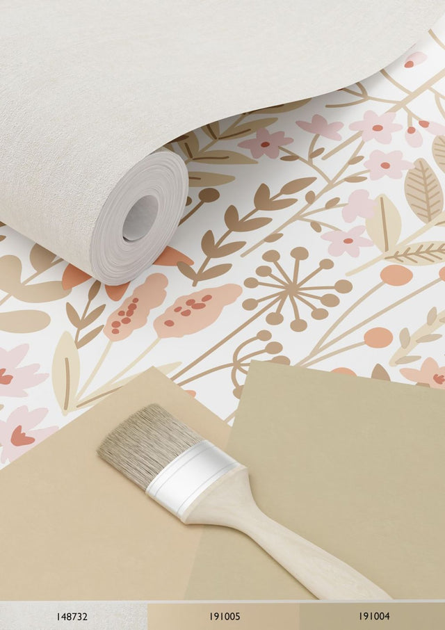 Eudora Pink Prairie Petals Wallpaper with Whimsical Botanical Flower Pattern - ESTA Home DD139670