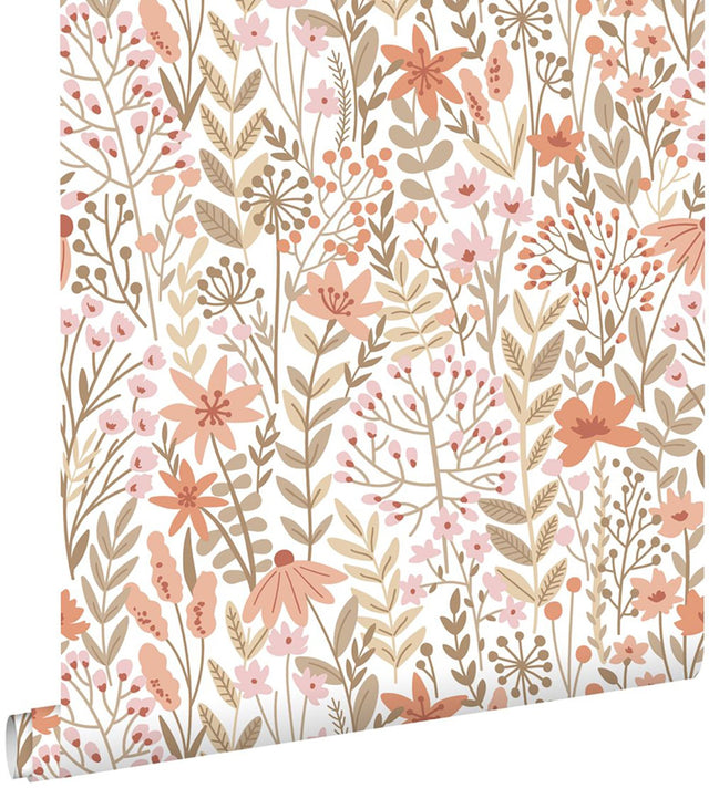 Eudora Pink Prairie Petals Wallpaper with Whimsical Botanical Flower Pattern - ESTA Home DD139670