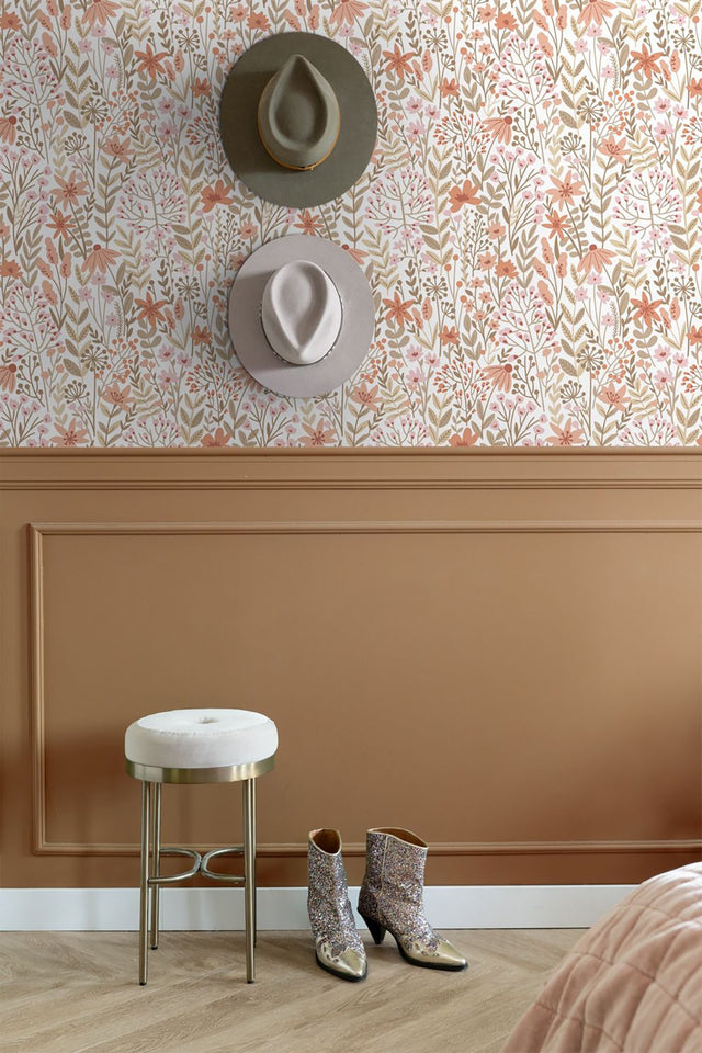 Eudora Pink Prairie Petals Wallpaper with Whimsical Botanical Flower Pattern - ESTA Home DD139670