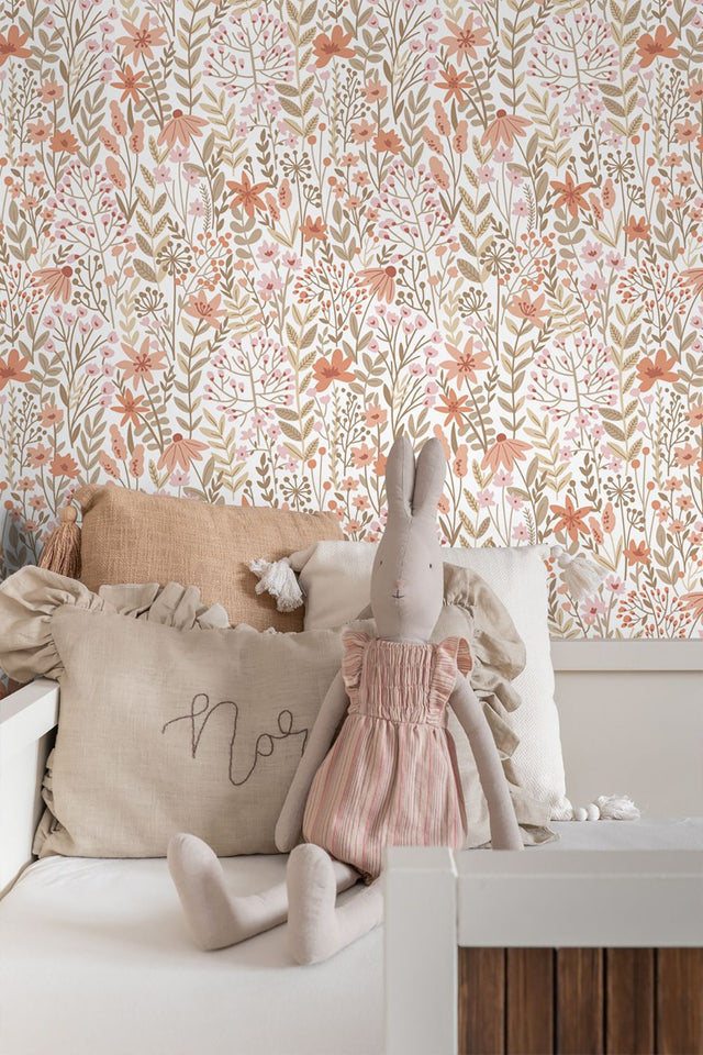 Eudora Pink Prairie Petals Wallpaper with Whimsical Botanical Flower Pattern - ESTA Home DD139670