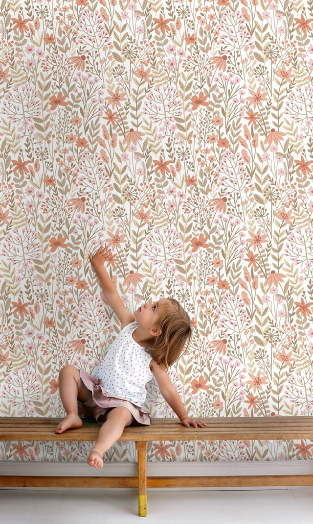 Eudora Pink Prairie Petals Wallpaper with Whimsical Botanical Flower Pattern - ESTA Home DD139670