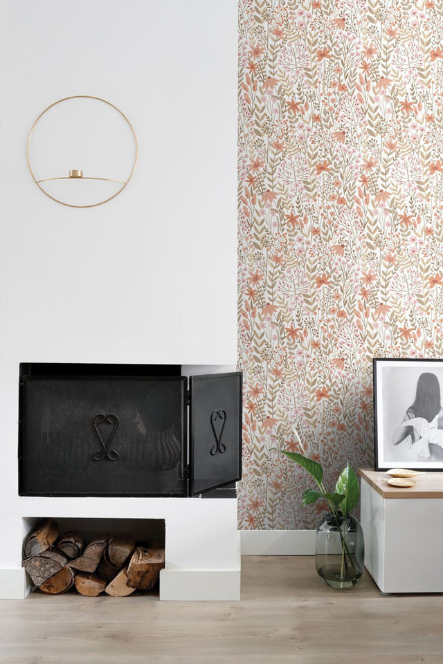 Eudora Pink Prairie Petals Wallpaper with Whimsical Botanical Flower Pattern - ESTA Home DD139670