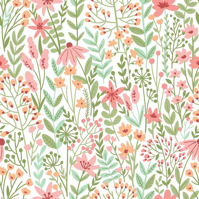 Eudora Green Prairie Petals Wallpaper
