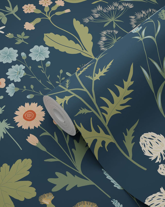 Letitia Indigo Summer Meadows Wallpaper with Whimsical Botanical Floral Pattern - ESTA Home DD139698