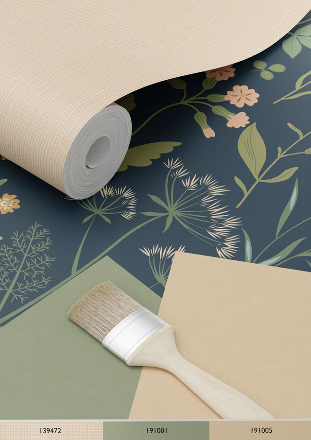 Letitia Indigo Summer Meadows Wallpaper with Whimsical Botanical Floral Pattern - ESTA Home DD139698