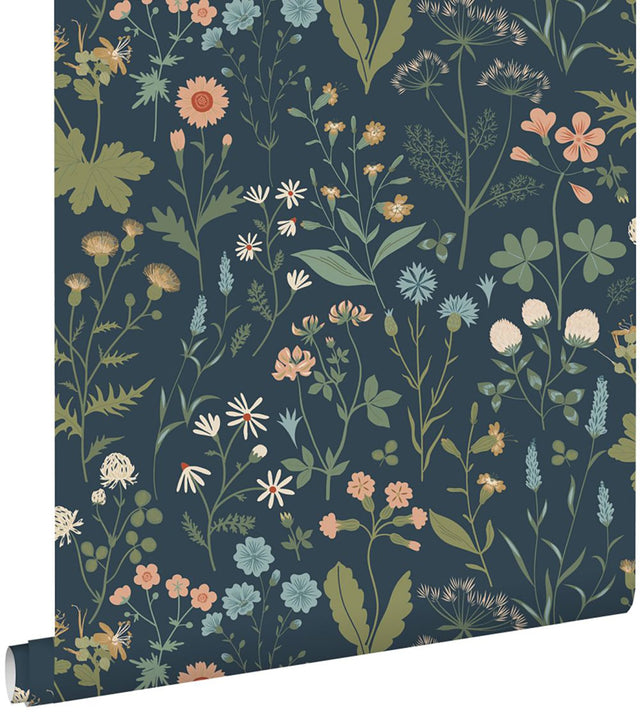 Letitia Indigo Summer Meadows Wallpaper with Whimsical Botanical Floral Pattern - ESTA Home DD139698