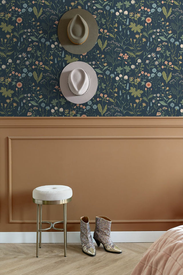 Letitia Indigo Summer Meadows Wallpaper with Whimsical Botanical Floral Pattern - ESTA Home DD139698