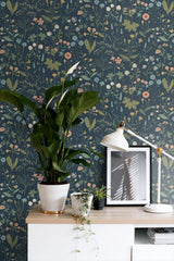 Letitia Indigo Summer Meadows Wallpaper with Whimsical Botanical Floral Pattern - ESTA Home DD139698