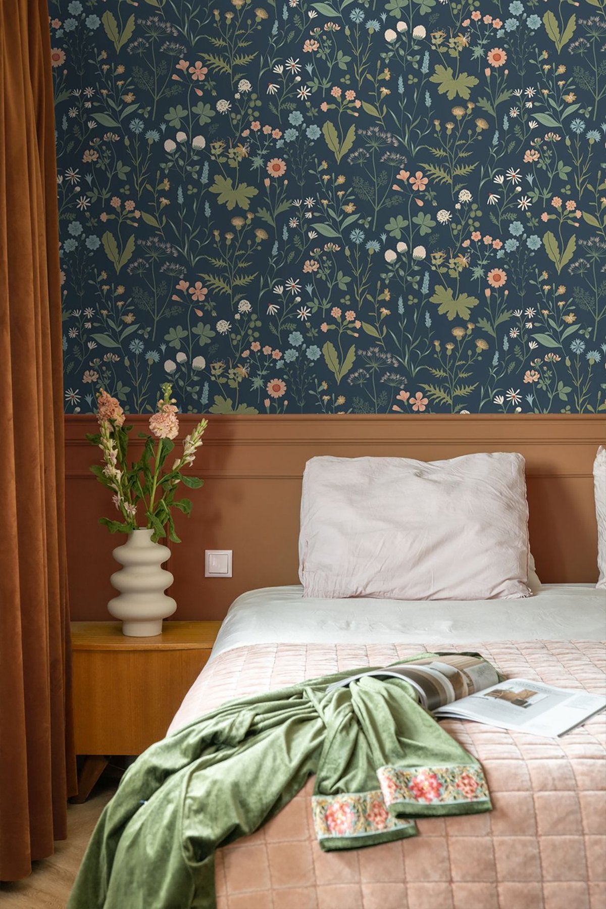 Letitia Indigo Summer Meadows Wallpaper with Whimsical Botanical Floral Pattern - ESTA Home DD139698