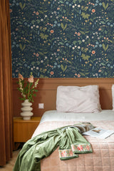 Letitia Indigo Summer Meadows Wallpaper with Whimsical Botanical Floral Pattern - ESTA Home DD139698