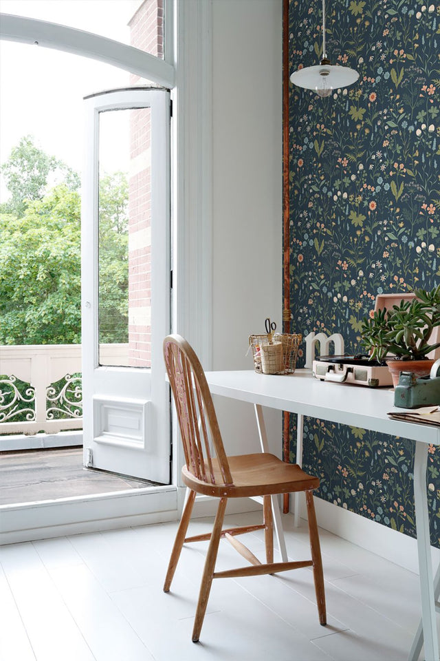 Letitia Indigo Summer Meadows Wallpaper with Whimsical Botanical Floral Pattern - ESTA Home DD139698