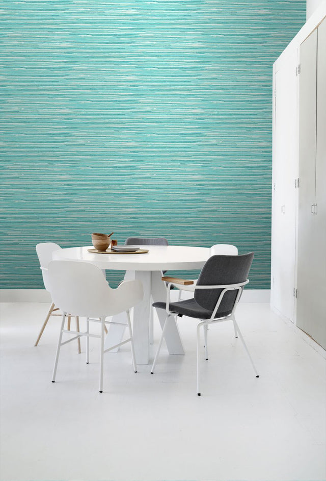 Cabana Turquoise Faux Grasscloth Wallpaper