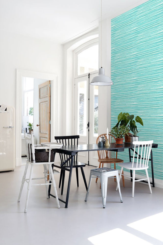 Cabana Turquoise Faux Grasscloth Wallpaper