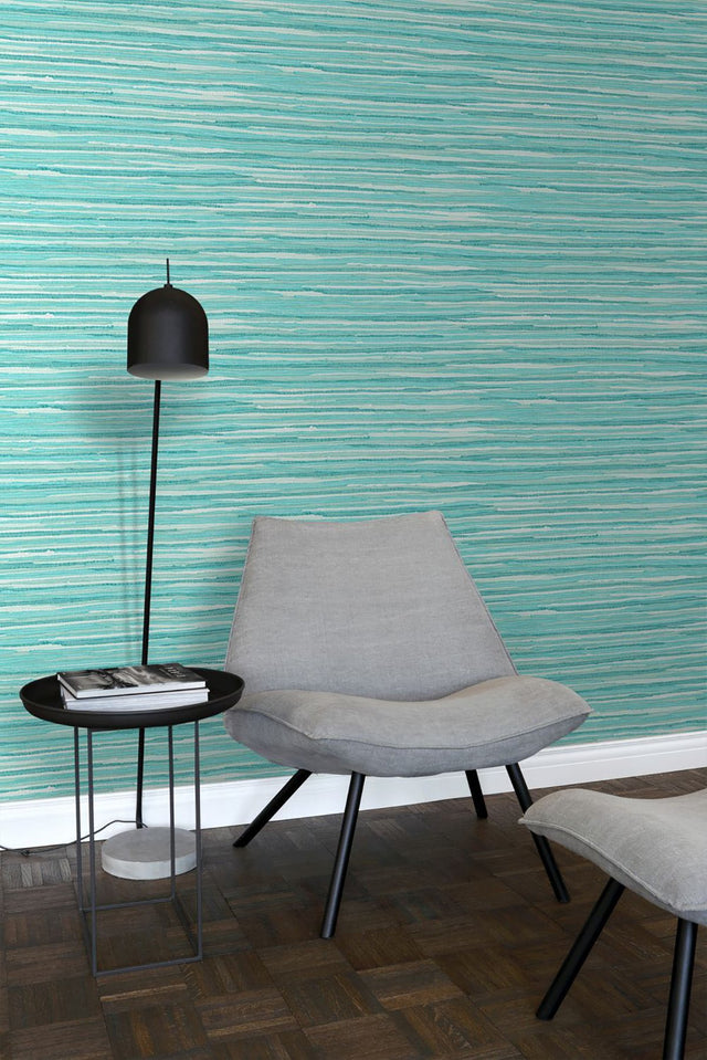 Cabana Turquoise Faux Grasscloth Wallpaper