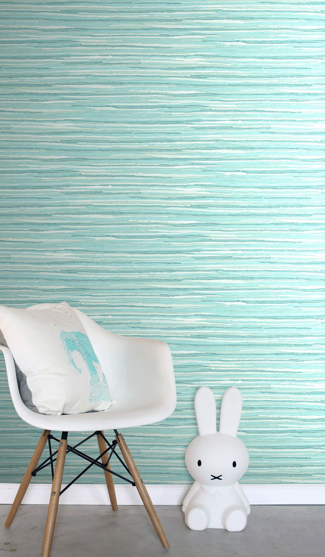Cabana Turquoise Faux Grasscloth Wallpaper