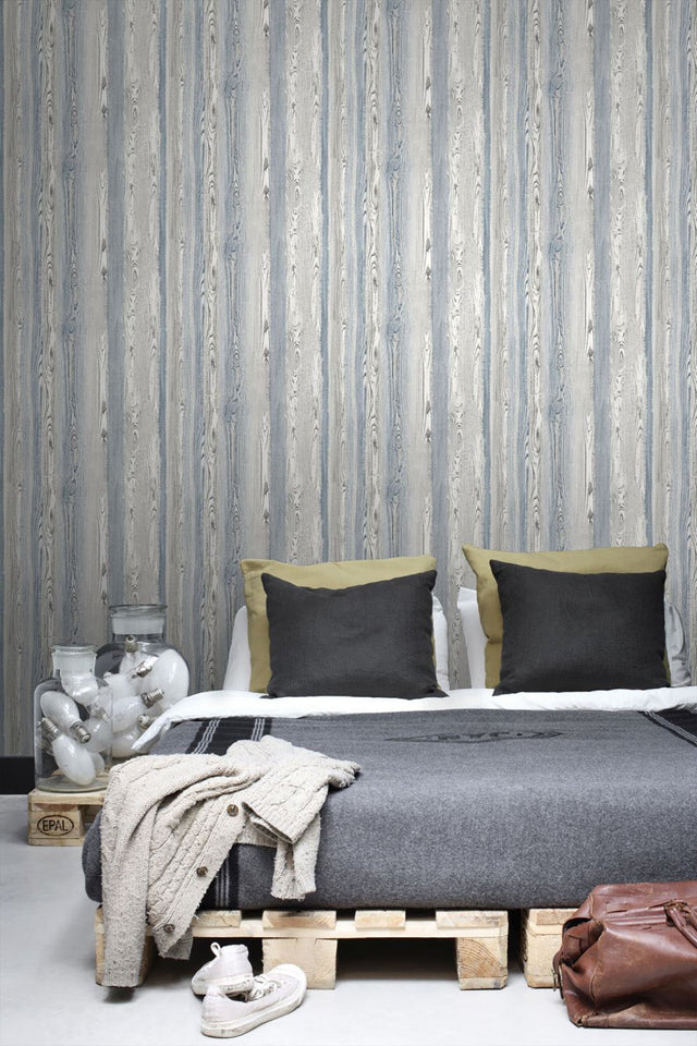 Cady Blue Wood Panel Wallpaper with Coastal Faux Wood Plank Pattern - ESTA Home DD148626