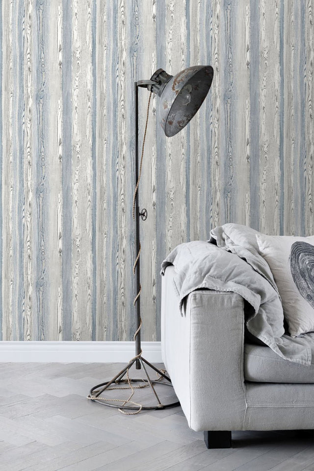 Cady Blue Wood Panel Wallpaper with Coastal Faux Wood Plank Pattern - ESTA Home DD148626