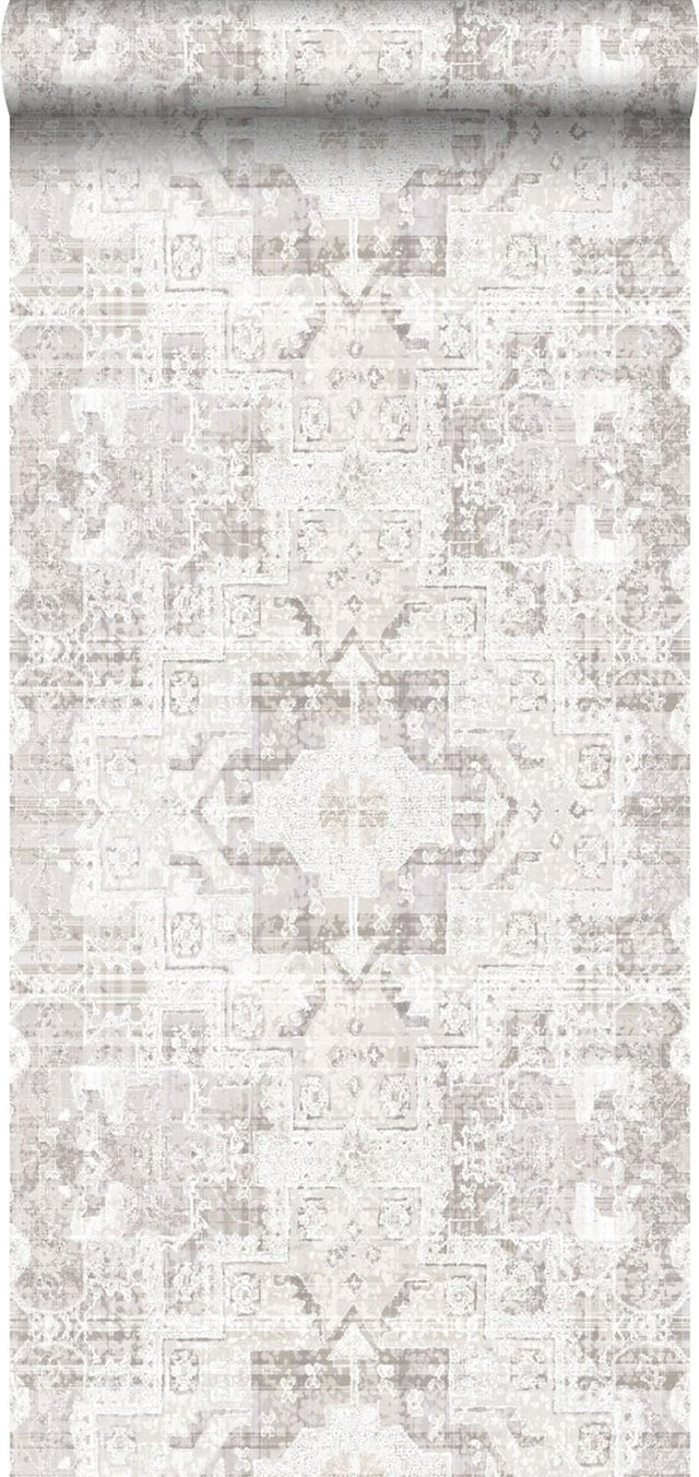 Desmond Beige Distressed Medallion Wallpaper with Bohemian Global Geometric Pattern - ESTA Home DD148654