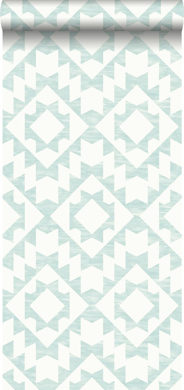 Fantine Mint Geometric Wallpaper with Bohemian Global Geometrics Pattern - ESTA Home DD148674