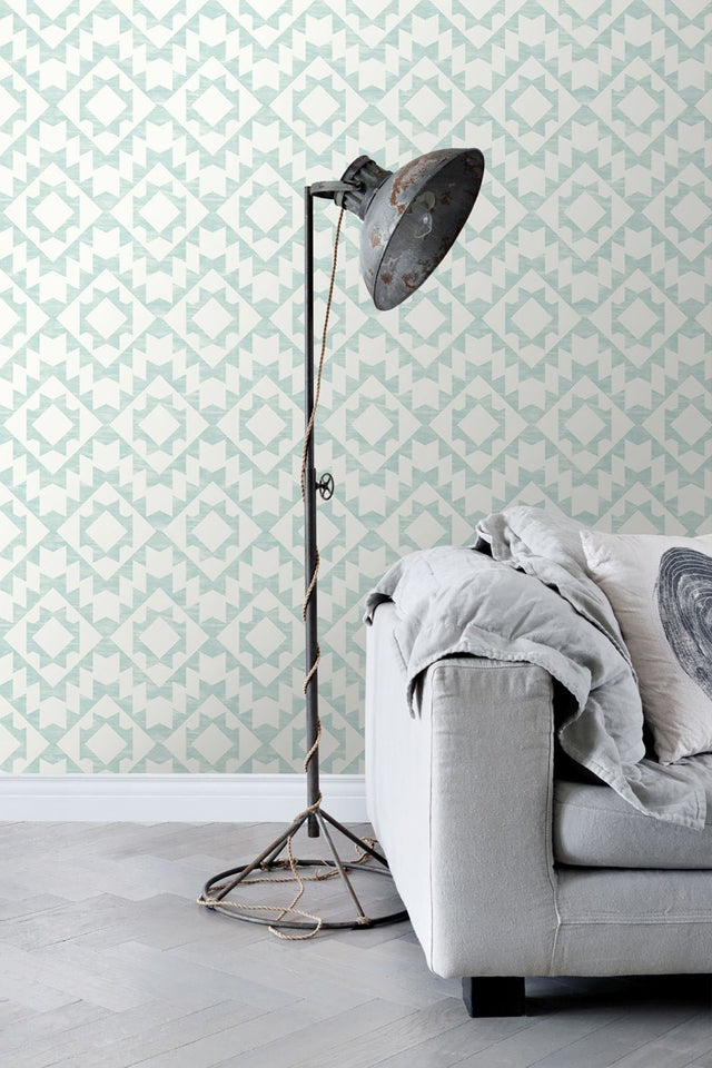 Fantine Mint Geometric Wallpaper with Bohemian Global Geometrics Pattern - ESTA Home DD148674