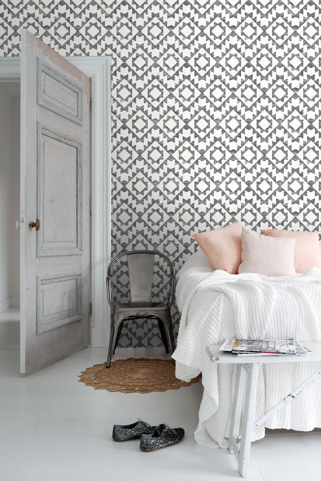 Fantine Black Geometric Wallpaper