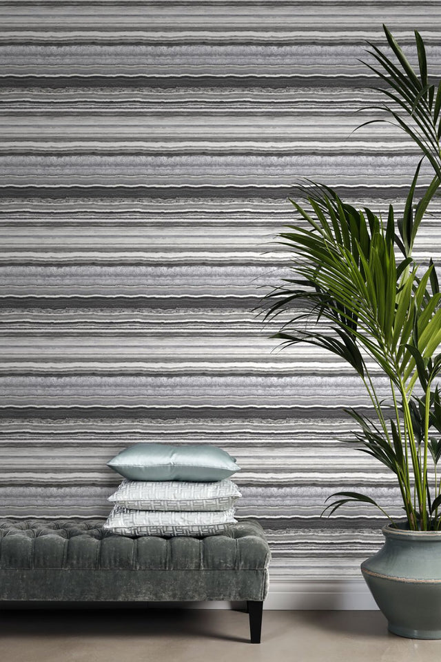 Matieres Grey Stone Wallpaper with Agate Stone Stripe Motif - Brewster DD337238