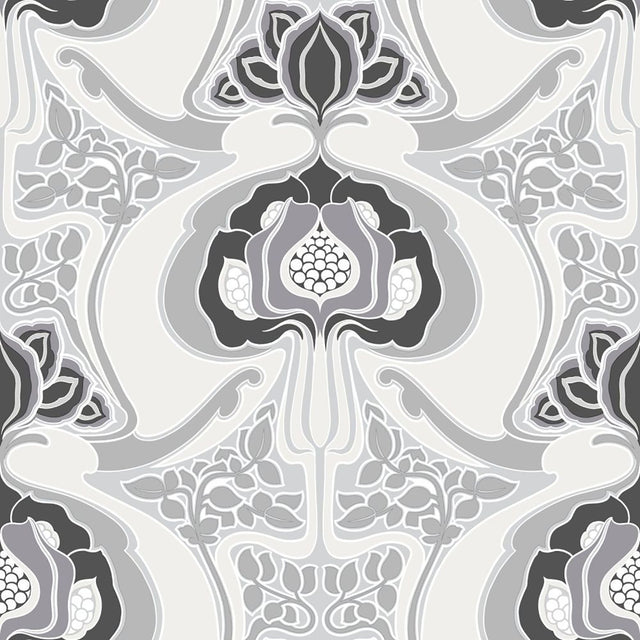 Joaquin Black Art Nouveau Floral Wallpaper with Abstract Eclectic Pattern - ESTA Home DD347209
