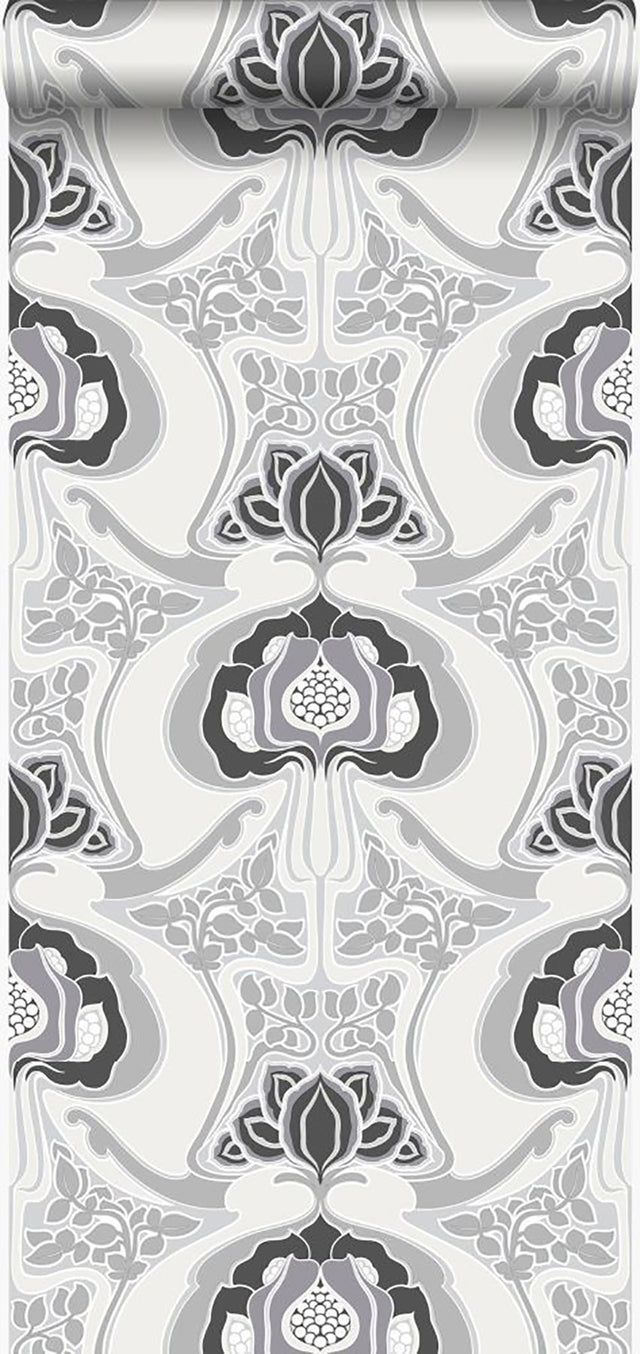 Joaquin Black Art Nouveau Floral Wallpaper with Abstract Eclectic Pattern - ESTA Home DD347209