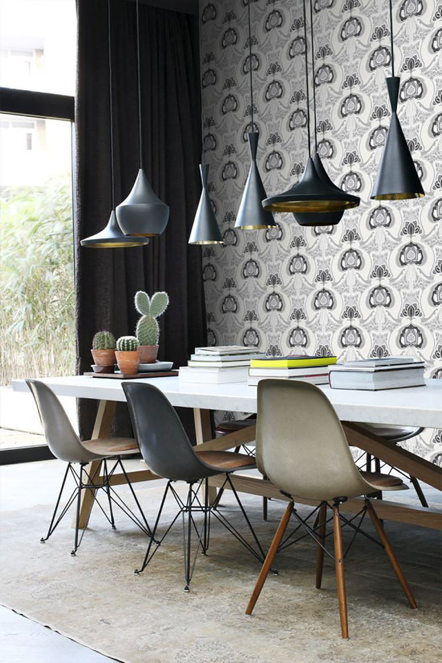 Joaquin Black Art Nouveau Floral Wallpaper with Abstract Eclectic Pattern - ESTA Home DD347209