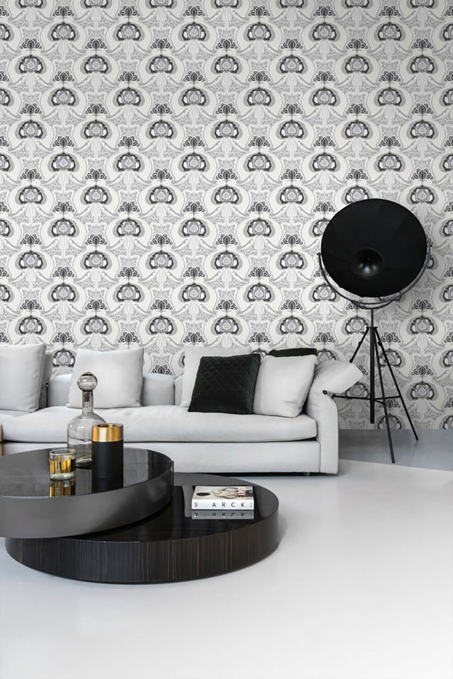 Joaquin Black Art Nouveau Floral Wallpaper with Abstract Eclectic Pattern - ESTA Home DD347209