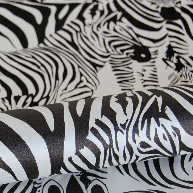 Jemima Black Zebra Wallpaper with Glam Animal Print in Non Woven Unpasted - Origin DD347453