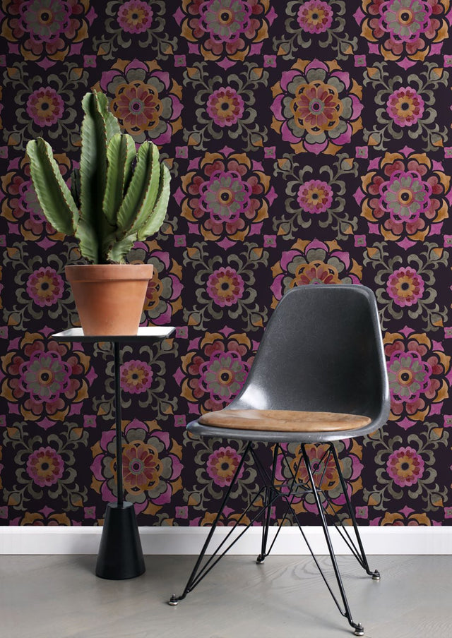 Tracy Multicolor Medallion Wallpaper with Bohemian Global Medallions - Origin DD347474