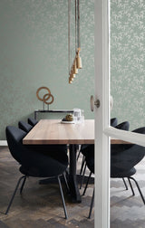 Guadua Green Bamboo Leaves Wallpaper with Metallic Botanical Pattern, Traditional Style - Origin DD347736