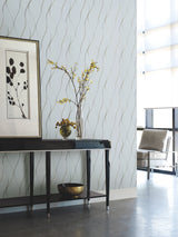 Wavy Stripe Light Blue Wallpaper with Metallic Wavy Stripe Pattern - York DD3701