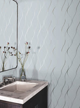 Wavy Stripe Light Blue Wallpaper with Metallic Wavy Stripe Pattern - York DD3701