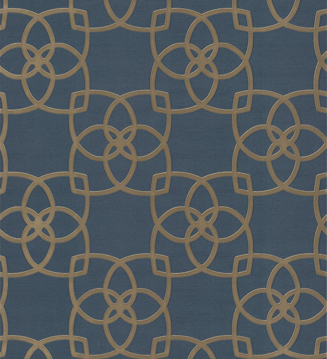 Serendipity Navy Wallpaper with Metallic Geometric Petal Lattice - York DD3711