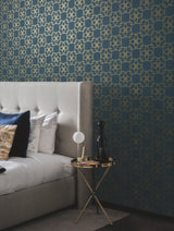 Serendipity Navy Wallpaper with Metallic Geometric Petal Lattice - York DD3711
