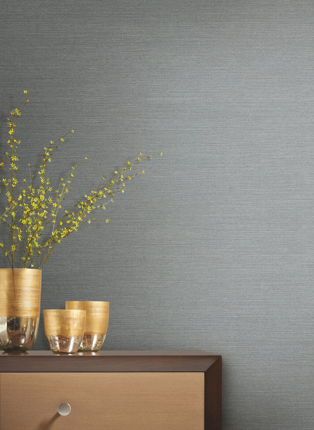 Shining Sisal Blue & Silver Faux Grasscloth Non Woven Wallpaper - York DD3734