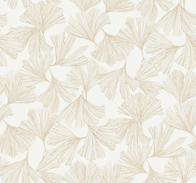 Gingko Toss Gold Wallpaper with Botanical Ginkgo Leaf Motif - York DD3741