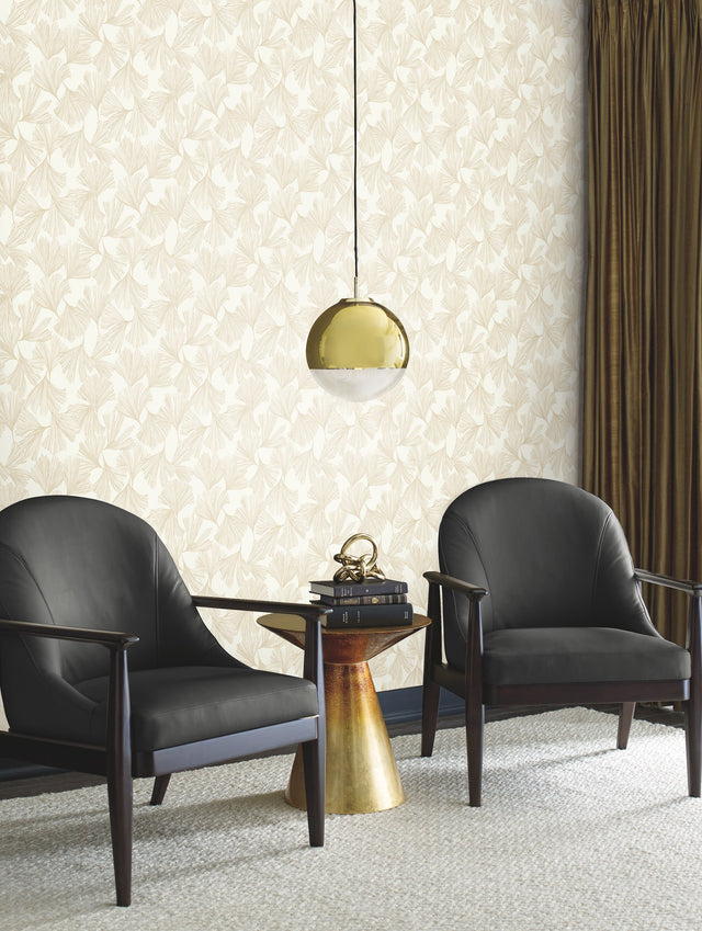 Gingko Toss Gold Wallpaper with Botanical Ginkgo Leaf Motif - York DD3741